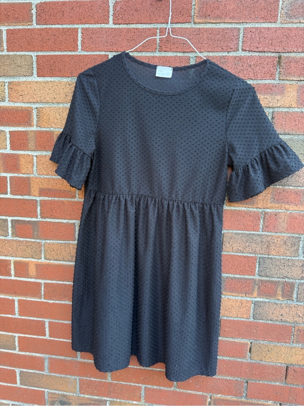 Dee Elly black swiss dot babydoll dress size large